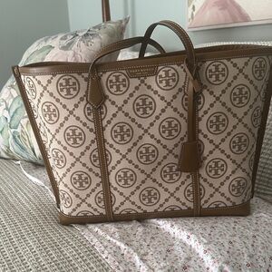 Tory Burch Tan and Brown Monogram Tote
